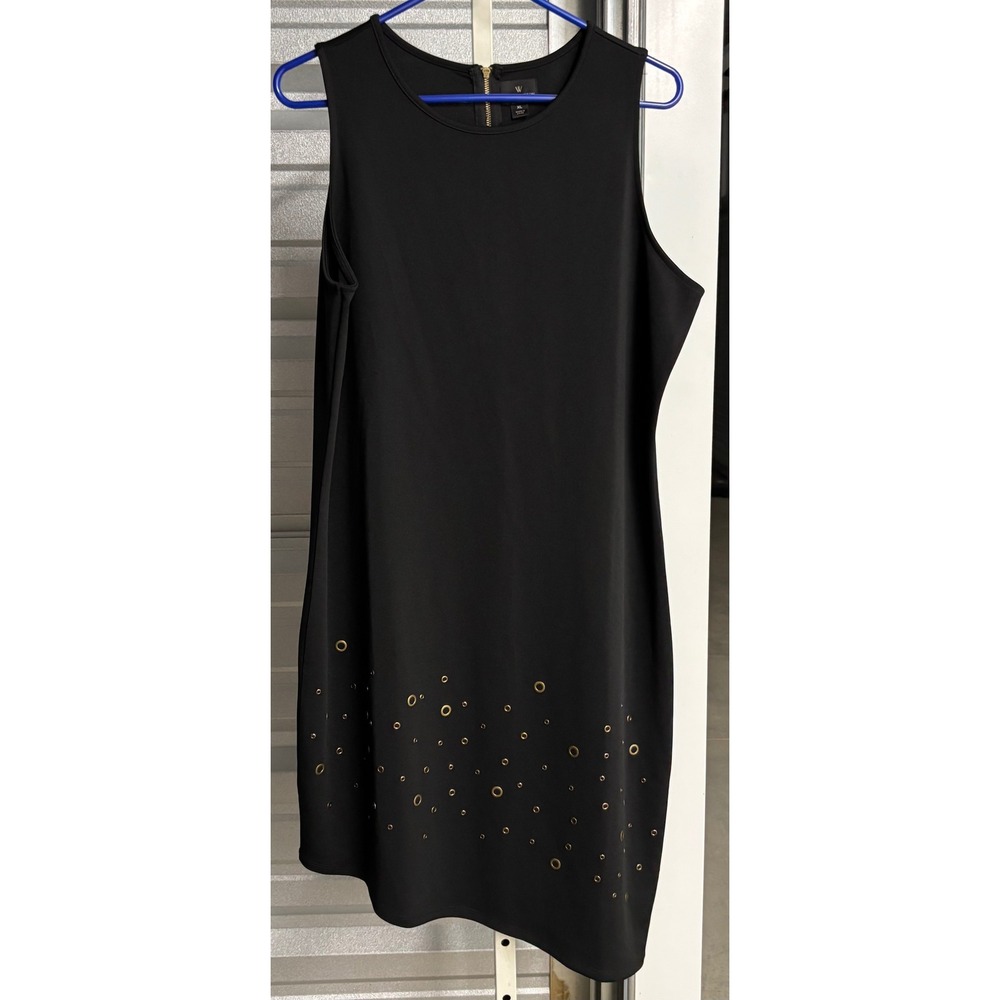 Worthington Black Sleeveless Grommet Studded Asymmetrical Shift Dress XL